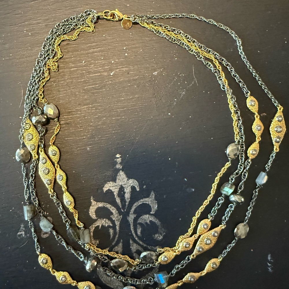 Alexis Bittar Elegant Gold and Silver Layered Necklace